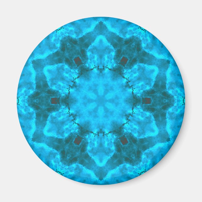 Frosty Ice Blue Snowflake Kaleidoscope Pattern Magnet (Front)