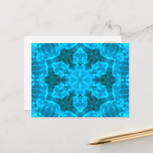 Frosty Ice Blue Snowflake Kaleidoscope Pattern Postcard (Front/Back In Situ)