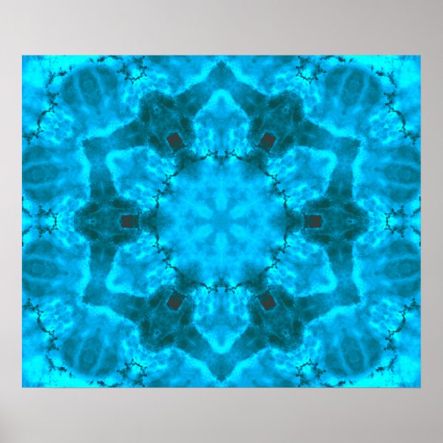 Frosty Ice Blue Snowflake Kaleidoscope Pattern Poster (Front)