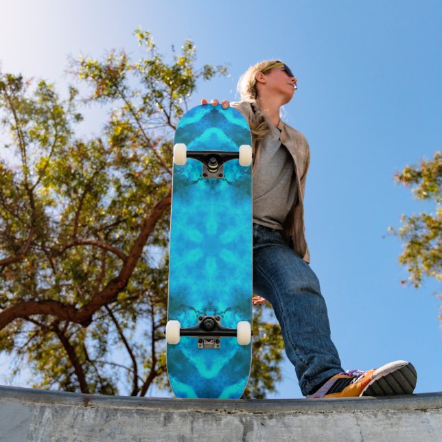 Frosty Ice Blue Snowflake Kaleidoscope Pattern Skateboard (Outdoor 1)
