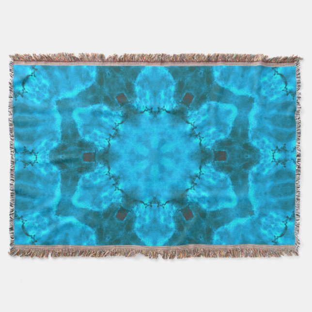 Frosty Ice Blue Snowflake Kaleidoscope Pattern Throw Blanket (Front)