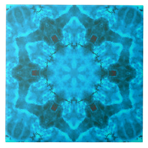 Frosty Ice Blue Snowflake Kaleidoscope Pattern Tile