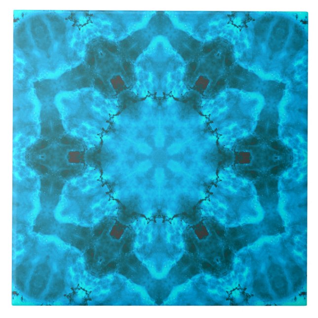 Frosty Ice Blue Snowflake Kaleidoscope Pattern Tile (Front)