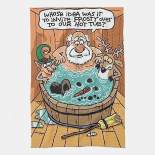 Frosty In A Hot Tub Kitchen Towel