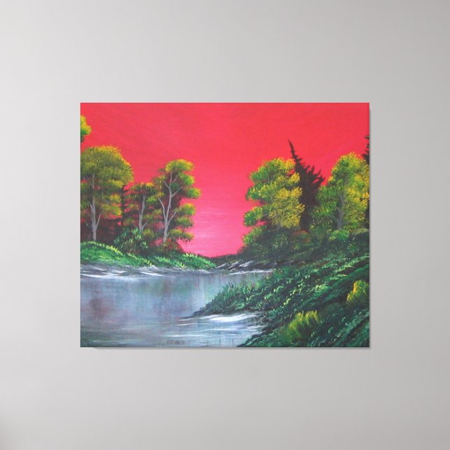 Frosty Lake Colourful Red Sunset Canvas Print (Front)