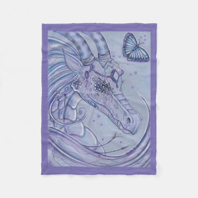 Frosty lavender dragon  butterfly fleece blanket (Front)
