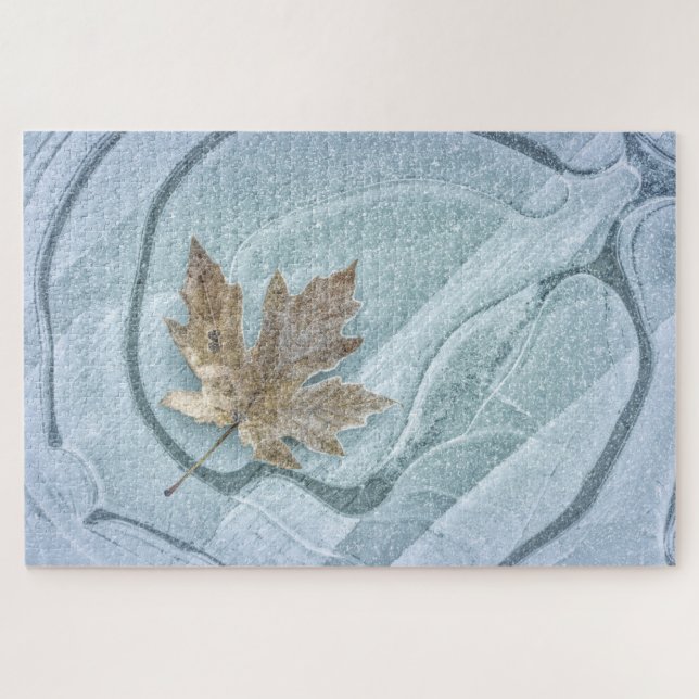 Frosty Maple Leaf Frozen on Ice Jigsaw Puzzle (Horizontal)