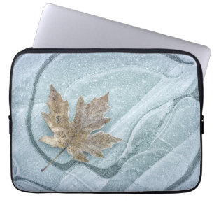 Frosty Maple Leaf Frozen on Ice Laptop Sleeve