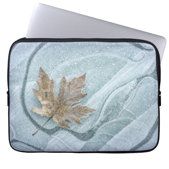 Frosty Maple Leaf Frozen on Ice Laptop Sleeve (Front)