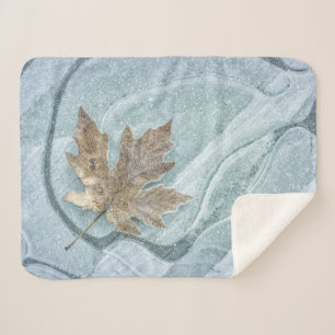 Frosty Maple Leaf Frozen on Ice Sherpa Blanket