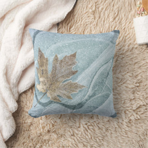 Frosty Maple Leaf Frozen on Ice Throw Pillow