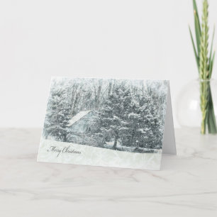 frosty Merry Christmas country cabin Holiday Card