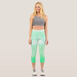 Frosty Misty Branches Mint Green Capri Leggings
