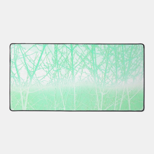 Frosty Misty Branches Mint Green Desk Mat (Front)