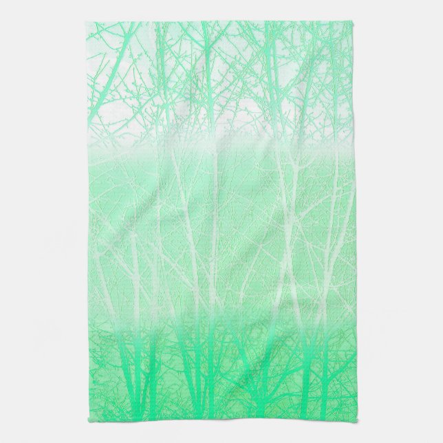 Frosty Misty Branches Mint Green Kitchen Towel (Vertical)