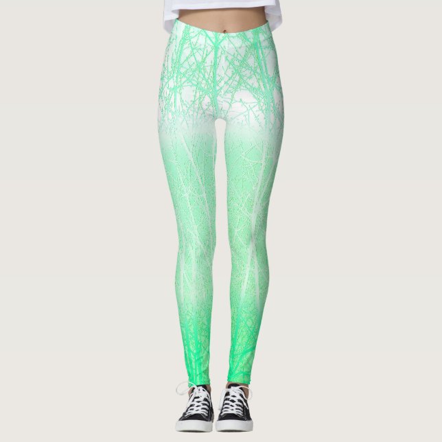 Frosty Misty Branches Mint Green Leggings (Front)