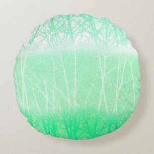 Frosty Misty Branches Mint Green Round Pillow