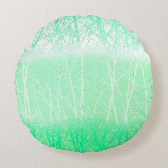 Frosty Misty Branches Mint Green Round Pillow (Front)