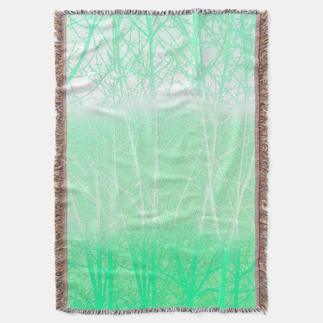 Frosty Misty Branches Mint Green Throw Blanket (Front Vertical)