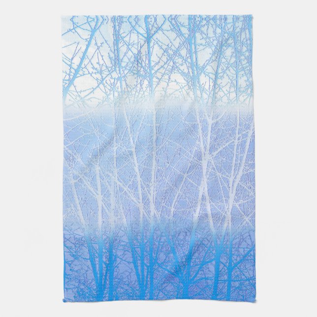 Frosty MIsty Trees Baby Blue Kitchen Towel (Vertical)