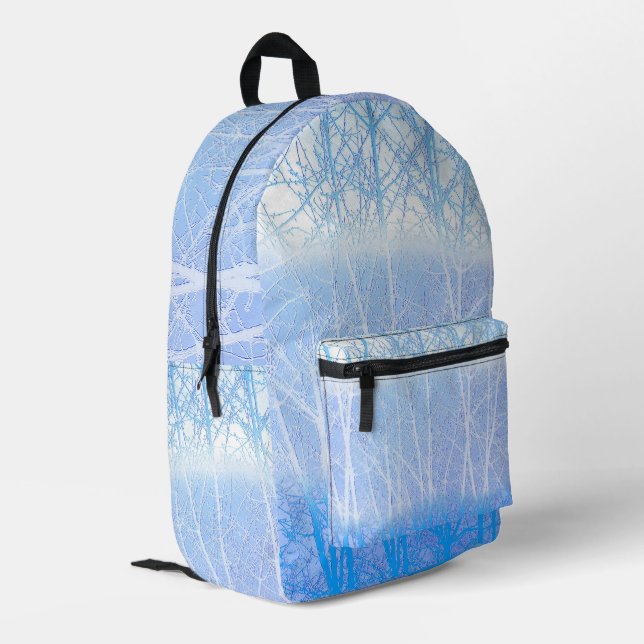 Frosty MIsty Trees Baby Blue Printed Backpack (Back Corner Left)