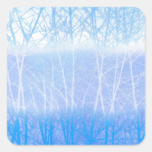 Frosty MIsty Trees Baby Blue Square Sticker