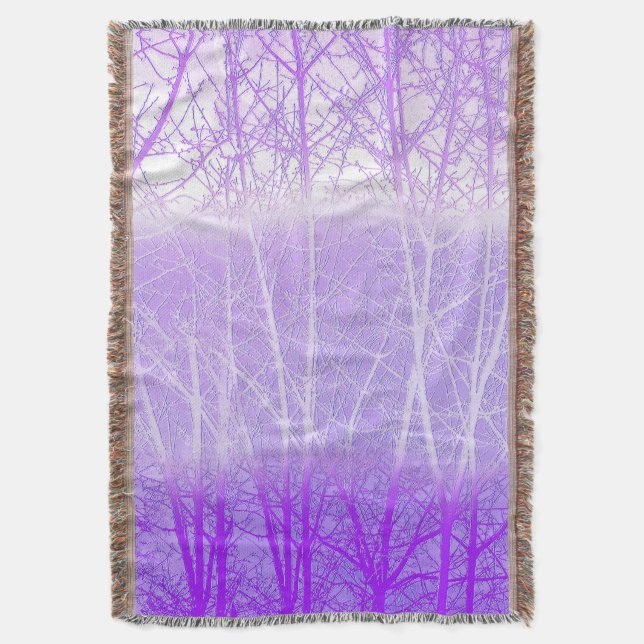 Frosty Misty Trees in Lilac Lavender Throw Blanket (Front Vertical)