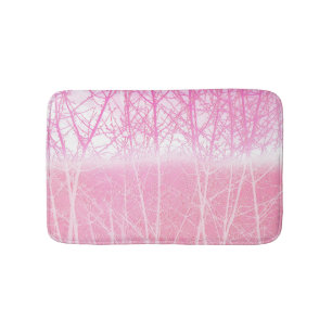 Frosty Misty Trees in Peach and Pink Bath Mat