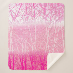Frosty Misty Trees in Peach and Pink Sherpa Blanket