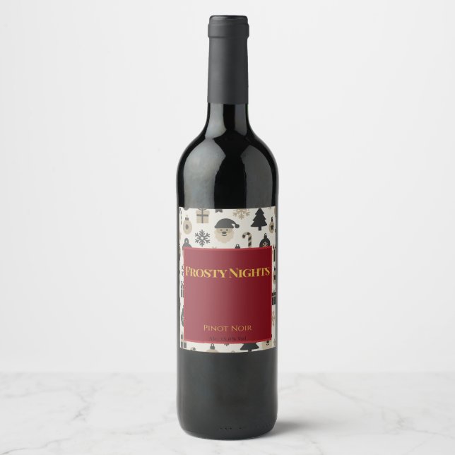 Frosty Nights • Minimalist Christmas Wine Label (Front)