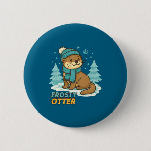Frosty Otter Winter Charm Art Long Sleeve  2 Inch Round Button