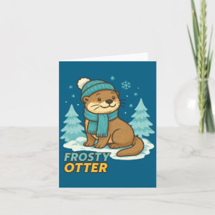 Frosty Otter Winter Charm Art Long Sleeve Card