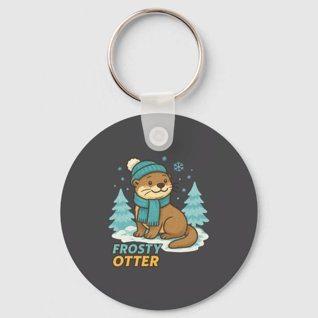 Frosty Otter Winter Charm Art Long Sleeve  Keychain (Front)