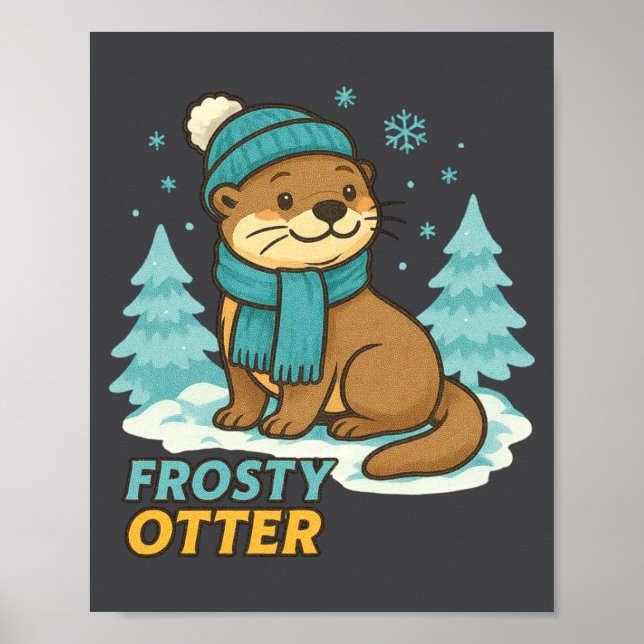 Frosty Otter Winter Charm Art Long Sleeve  Poster (Front)