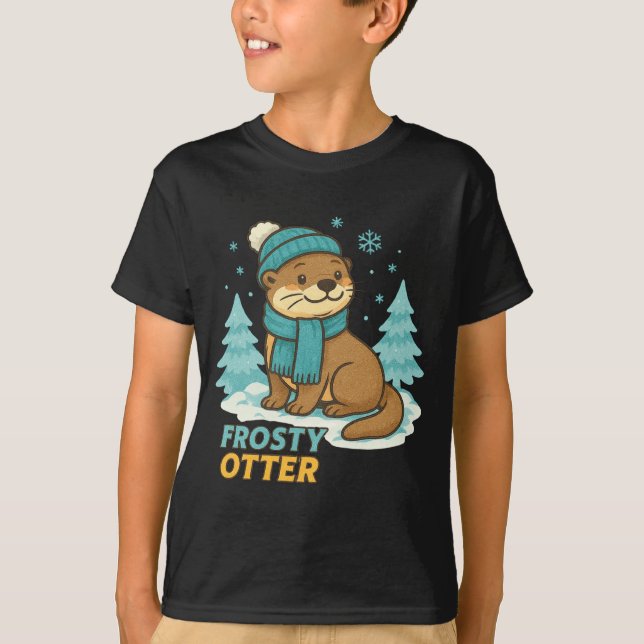 Frosty Otter Winter Charm Art Long Sleeve  T-Shirt (Front)