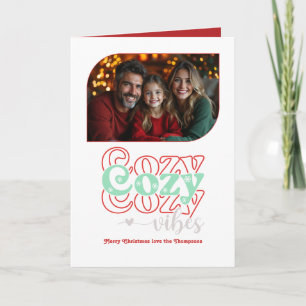 Frosty Peppermint Cozy Vibes Retro Christmas Photo Holiday Card