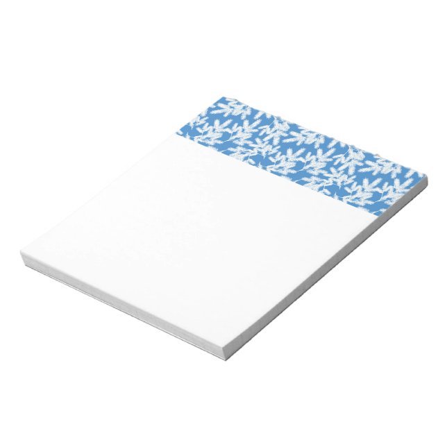 Frosty Pine Tree Branches White Blue Christmas Notepad (Rotated)