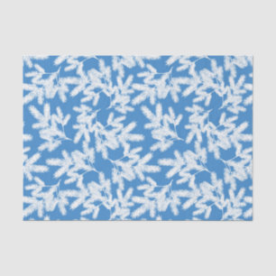 Frosty Pine Tree Branches White Blue Christmas Tissue Paper