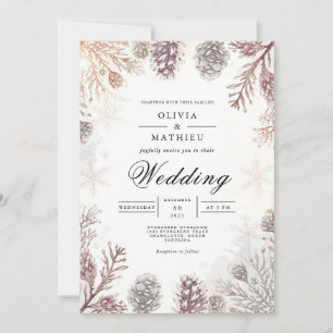 Frosty Pinecone Winter Wedding Invitation