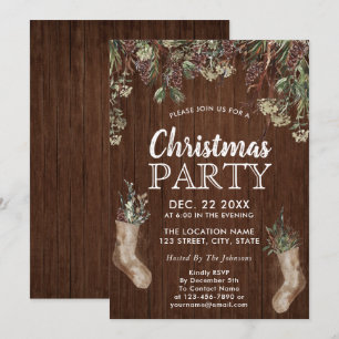 FROSTY PINES   Rustic Wood White Christmas Party Invitation