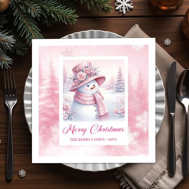Frosty Pink Snowman Napkins Pinkmas Winter Scene (Frosty Pink Snowman Napkins Pinkmas Winter Scene)