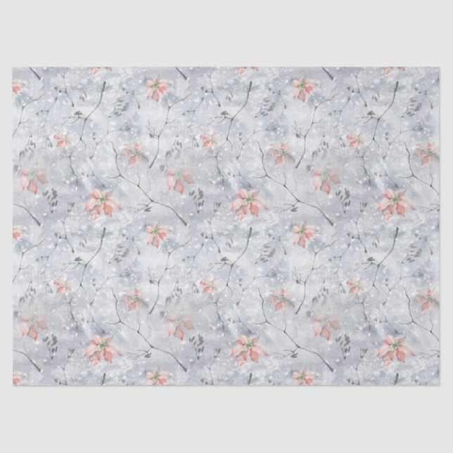 Frosty Poinsettia Tissue Paper (Front)