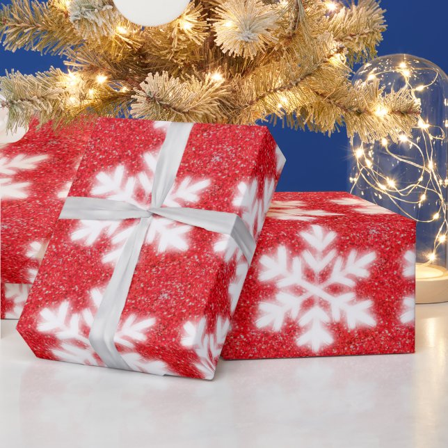 Frosty red North Pole snowflakes | sparkling snow  Wrapping Paper (Holidays)