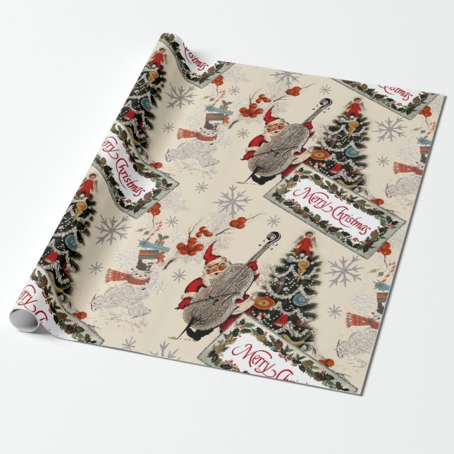 Frosty Retro Christmas Wrapping Paper (Unrolled)
