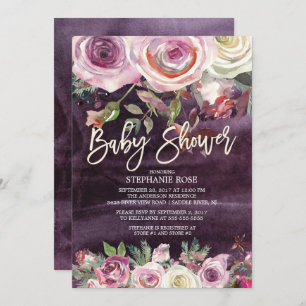 Frosty Rose Purple Floral Baby Shower Invitation