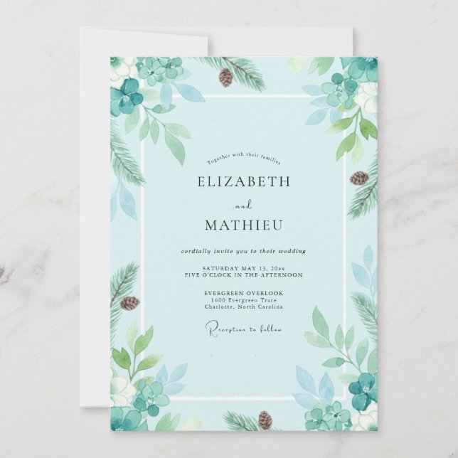 Frosty Sage Spruce Eucalyptus Wedding Invitation (Front)