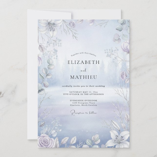 Frosty Silver Eucalyptus Wedding Invitation (Front)