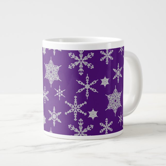Frosty Snowflake Diamond Sparkle Elegant & Trendy Large Coffee Mug (Front Right)