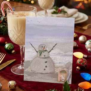 Frosty Snowman At The Beach Postcard