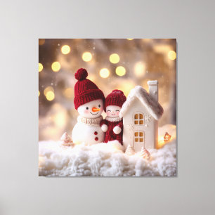 Frosty Snowman Siblings Winter Joy Canvas Print